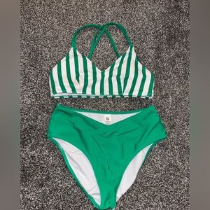 Green Striped Bikini. Size M.